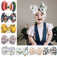 30pclot large knot hair bow headband for girls 2021 new baby floral prints waffle fabric bow headbands kids adjustable turban