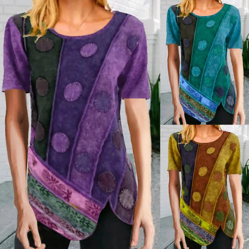 

Женская хлопковая рубашка с коротким рукавом и круглым вырезом