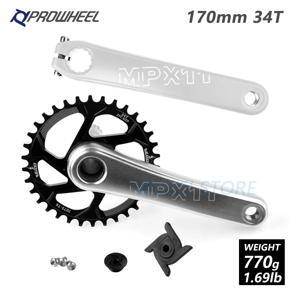 170mm Silver 34T PROWHEEL MPX11 шатун для горного велосипеда 170 мм кривошипная Звездочка алюминиевый сплав mtb части велосипеда для SRAM GXP XX1 X9 XO X01 - Цвет: 170mm Silver 34T