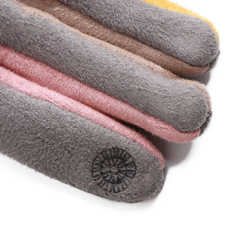 

Winter Female Single Layer Warm Cashmere Full Finger Button Cycling Mittens Women Suede Leather Touch Screen Driving Gloves