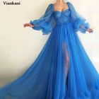 Синие платья для выпускного вечера, Длинные Пышные фатиновые платья с открытой спиной для официальной вечеринки, красивые платья для конкурса, 2021, на заказ