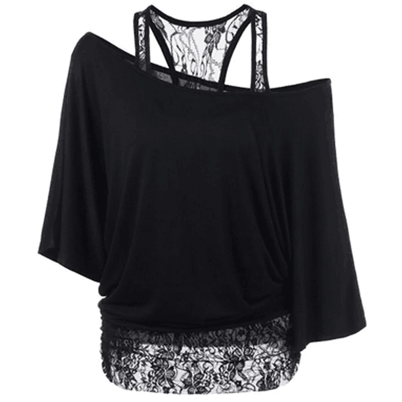 

Plus Size 5XL Blouse Women Top Shirts Contrast Colors Sexy Skew Neck Short Sleeve Blusas Lace Stitching Off-Shoulder Top