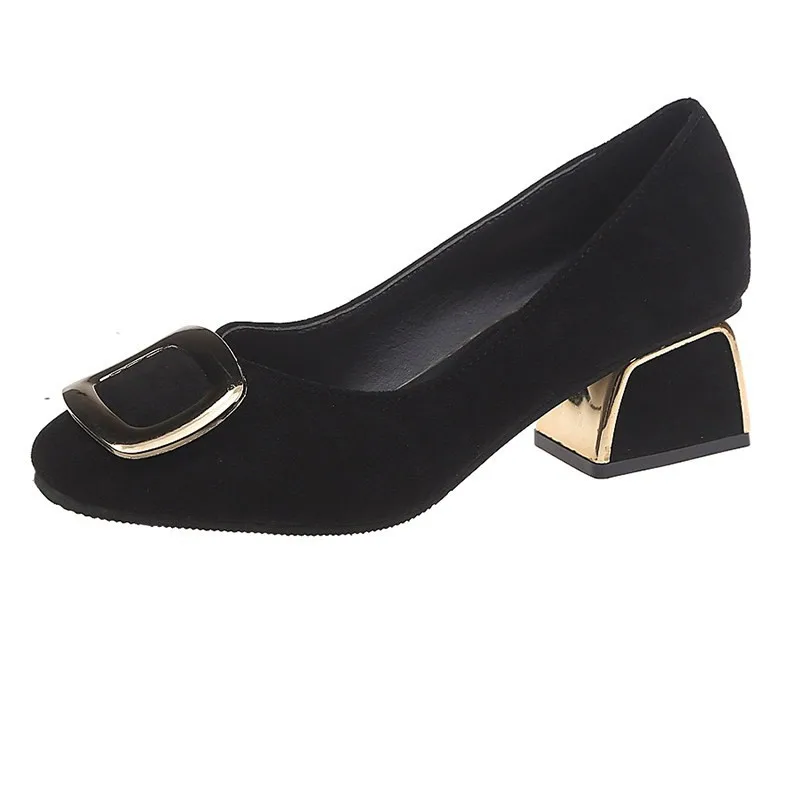 

Womens Shoes 2020 Square High Heels Luxury Korean Fashion Casual Party Night Pumps Ladies Shoes Woman Slip on Metal Buckle Pumps