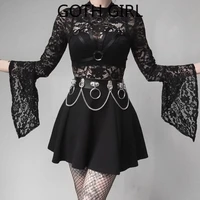 goth girl foreign trade chic womens one piece dress lace flared sleeve hollowed out jumpsuit silk fall 2020 women clothing