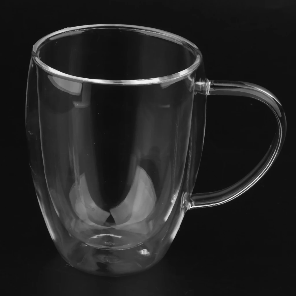 

Office Insulated Coffee Mug Double Walled Clear Glass Cups with Handle