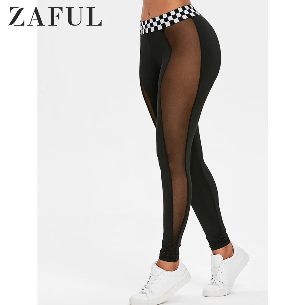 ZAFUL Mesh Панели Контрастные Пояс Леггинсы Модные Женские Леггинсы Тонкие Эластичные Леггинсы Леггинсы Фитнес Женские Брюки