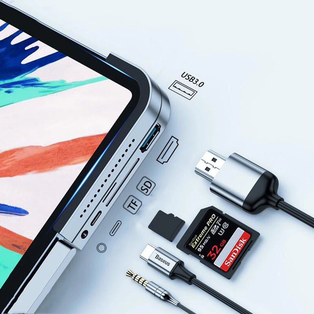 

USB C HUB to USB 3.0 HDMI-compatible USB HUB for iPad Pro Type C HUB for MacBook Pro Docking Station Multi 6 USB Ports