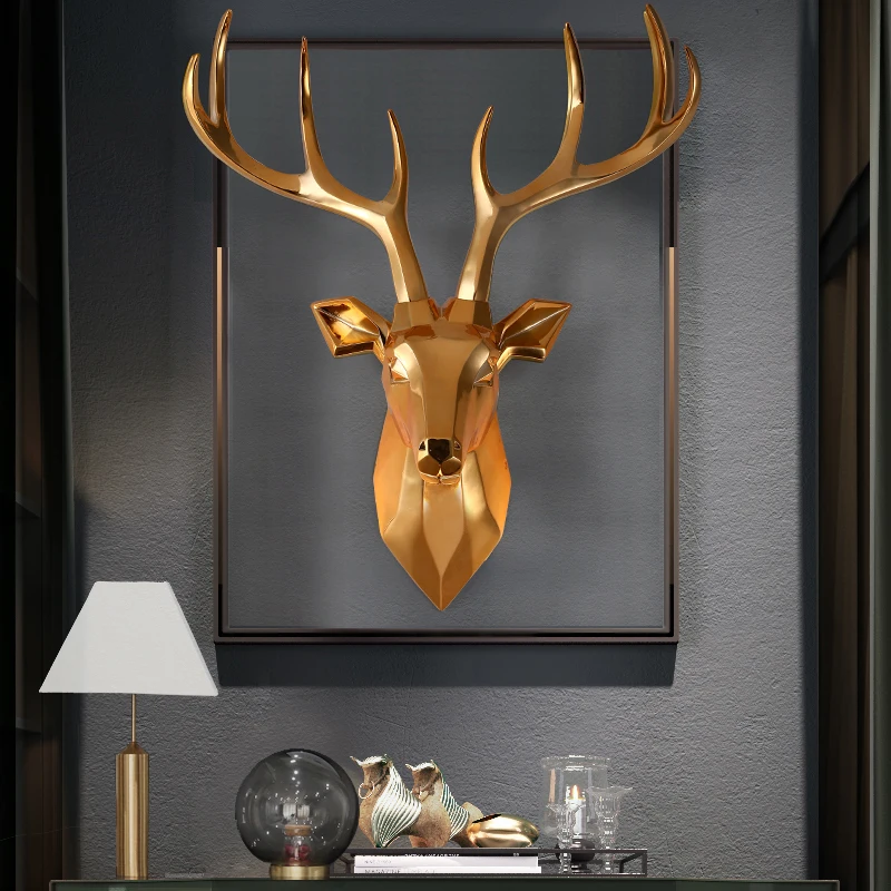 

Nordic sitting room adornment plutus deer head hanging light luxury sofa wall golden TV setting metope hangs