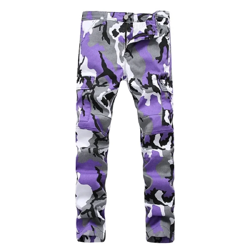 

Color Camo Cargo Pants 2021 Mens Fashion Baggy Tactical Trouser Hip Hop Casual Cotton Multi Pockets Pants Streetwear