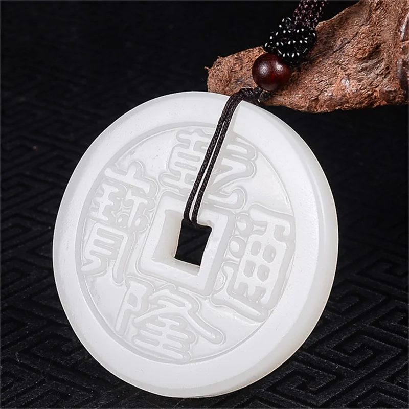 

Natural Hand-carve Hetian Jade Coin Pendants Tongbao Ancient Coin Necklace Pendant Fashion Jewelry Men Women Luck Gifts Amulet