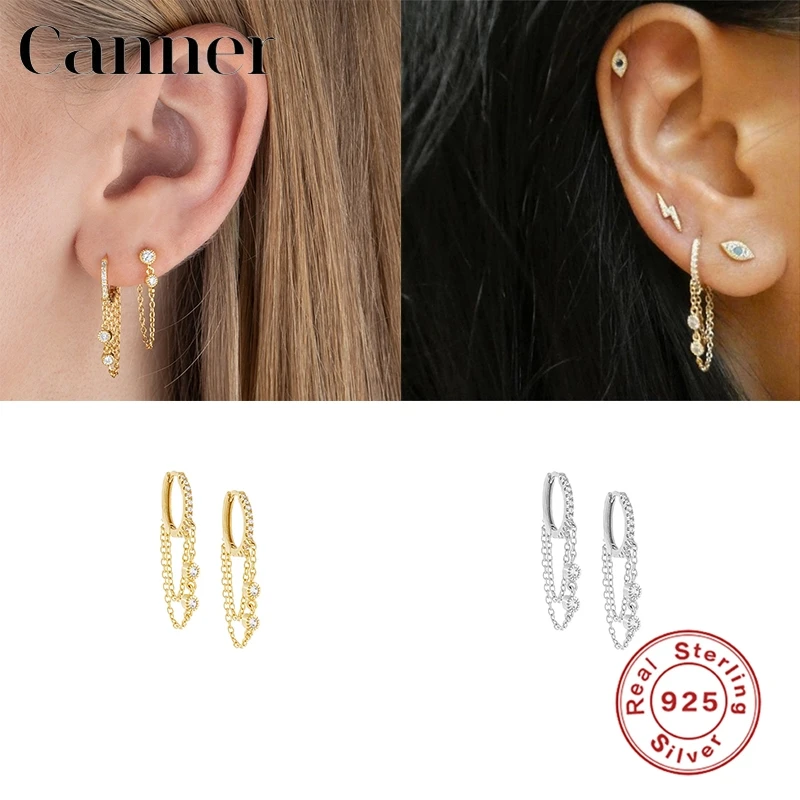 

Canner Huggie Earrings For Women Chain Sterling Silver Dangle Tassel Earings Crystal CZ Earings Jewelry pendientes plata 925 W5