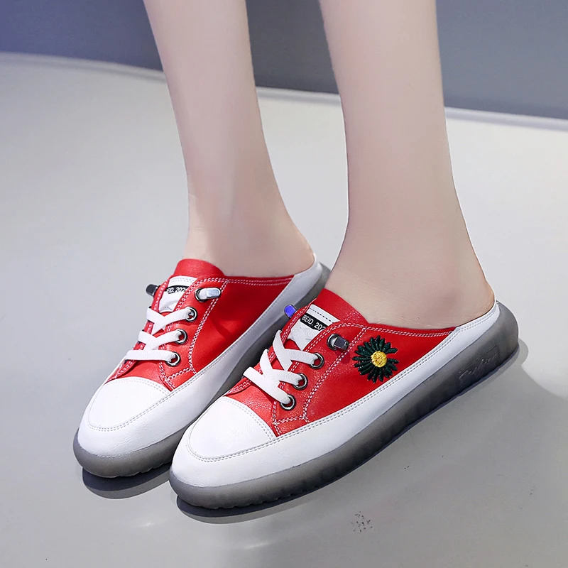 Женские летние шлепанцы без задника Модные слипоны на плоской подошве Обувь со