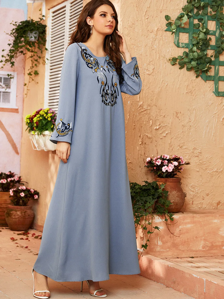 

Elegant Muslim Kaftan Abaya Dress Embroidery Abaya Long Robe Tunic Ramadan Islamic Women Turkey Eid Moroccan Caftan Dubai Arab