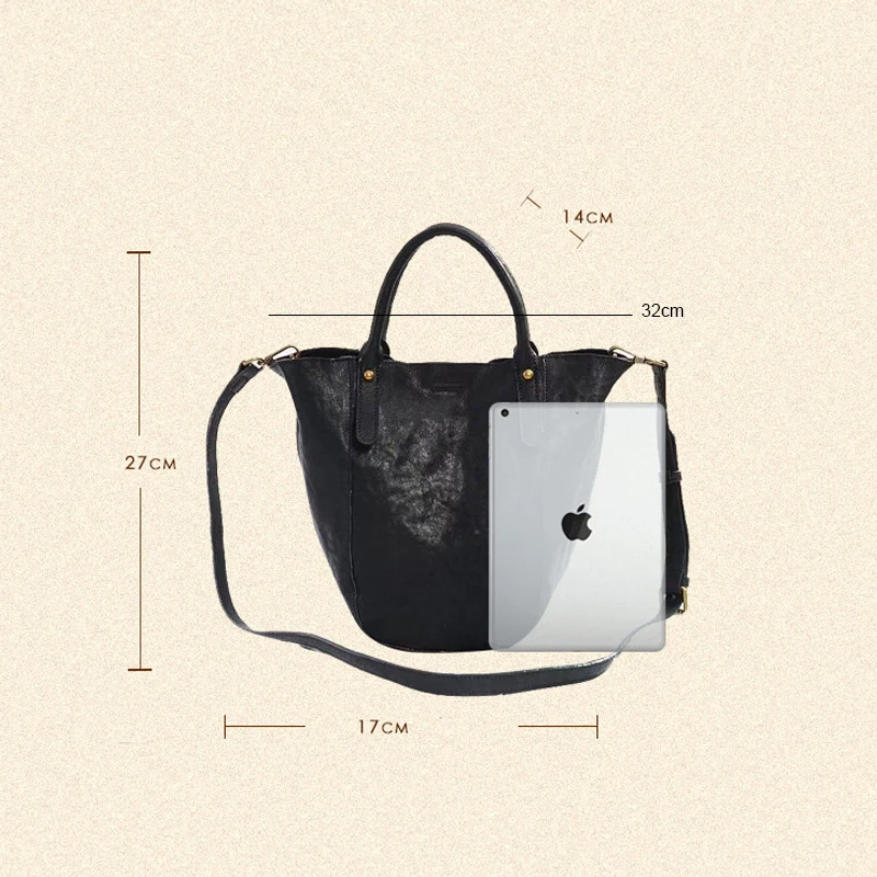 

Johnature Retro Bucket Bag Cowhide Luxury Handbags Women Bags 2021 New Genuine Leather Large Capacity Shoulder & Crossbody Bags