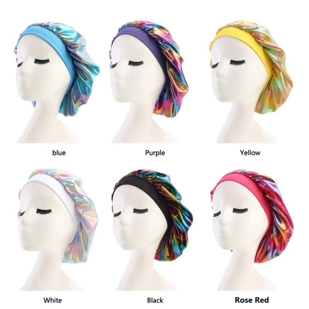 

1PC Nightcap Shower Cap Women's Satin Solid Wide-brimmed Sleeping Hat Night Sleep Hair Care Bonnet For Women Men Cap Bonnet