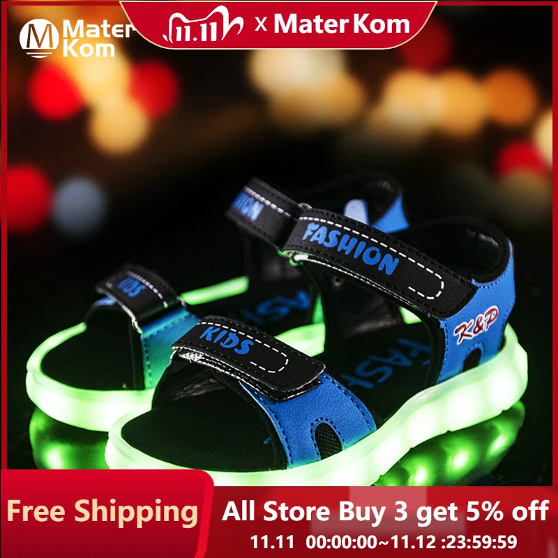 Детские дышащие сандалии зарядка через USB светящиеся повседневные босоножки для
