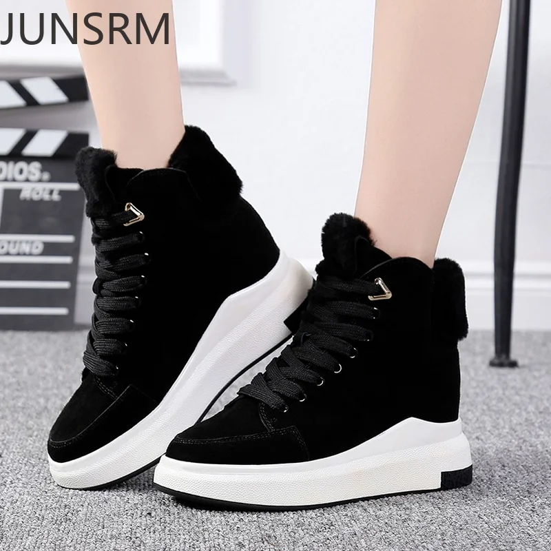 

2021 New Winter Boots Women Ankle Boots Warm PU Plush Winter Woman Shoes Platform Lace Up Ladies Shoes Women Short Snow Boots