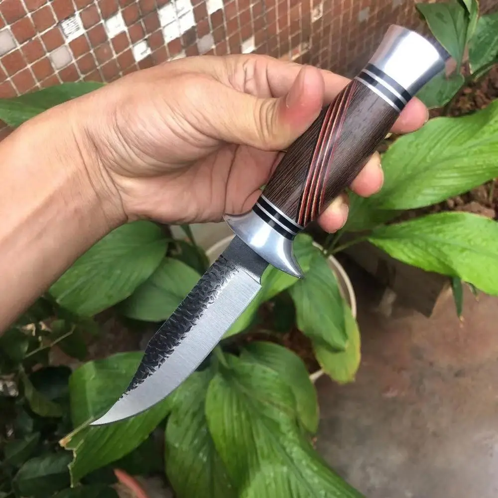 Открытый охотничий нож из высокоуглеродистой стали дамасский узор Прямые ножи