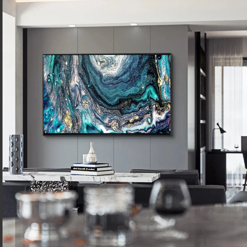 Синий Комфортабельный Вихревой Структурный Живопись Маслом на Холсте Стенное Искусство Уютные Покрытия и Ковры Абстрактный Плакат Для Дома Декор.