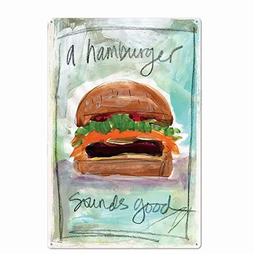 

Free Pintree Original Retro Design A Hamburger Sounds Good Tin Metal Sign Wall Art | Thick Tinplate Print Poster Wall Decoration
