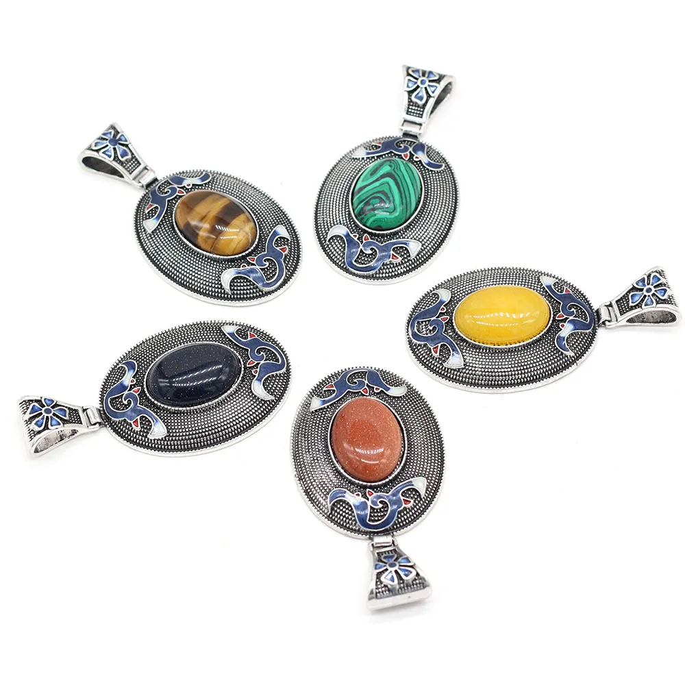 

New Style Natural Stone Pendant Lace Cloisonnes Charms For Jewelry Making DIY Necklace Anklet Accessory