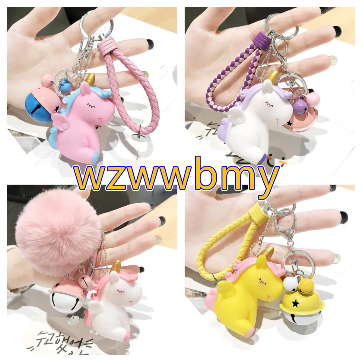 

12'Colors Unicorn Hair Ball Key chain Ladies Bag Pendant Keychains Plush Ball Fluffy Artificial Rabbit Hair Keyring Girl