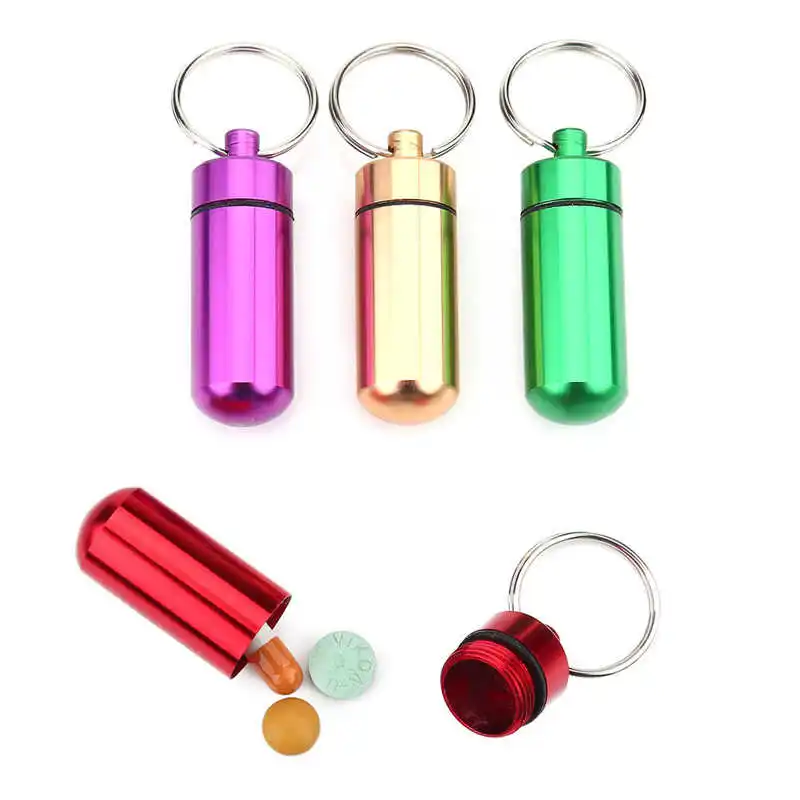 

9pcs Waterproof Mini Aluminum Pill Box Case Holder Organizer with Keychain Outdoor Medicine Holder