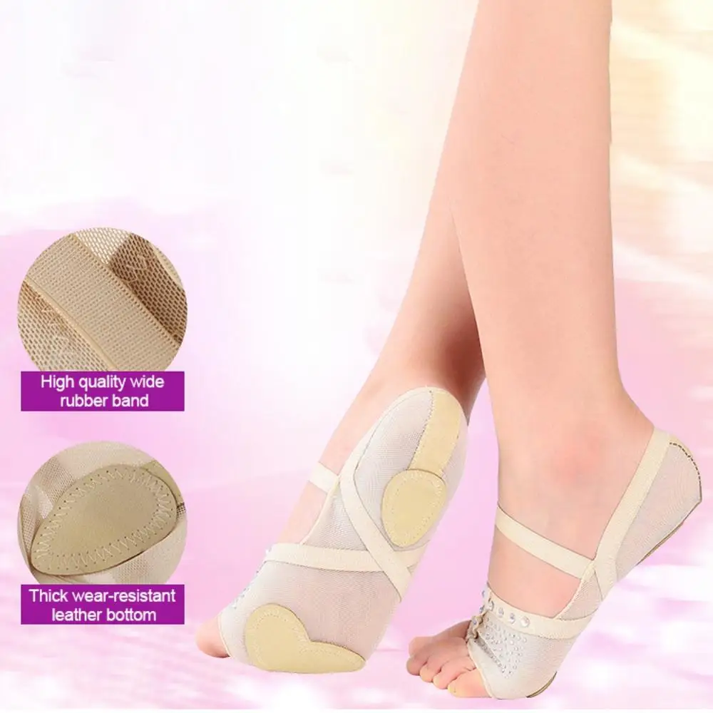 

1 Pair Ballet Half Shoes Rhinestones Mesh Footcover