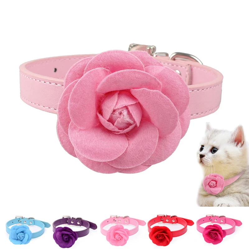 Ошейник для щенка кошки милый розовый цветок ошейник собаки из искусственной