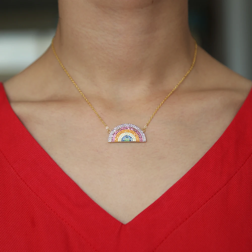 Новое поступление колье из чистого серебра 925 пробы полукруглая Радужная микро