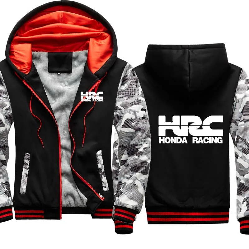 

Unisex Winter Mens Hoodie HRC Race Motorcycle Casual Camouflage Sport Jacket Thicken Warm Wool Fleece Men's Zipper Hoodie