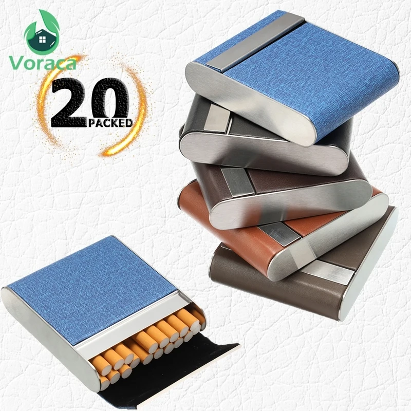 Кожаный футляр для сигарет из алюминиевого сплава 20 палочек портативный