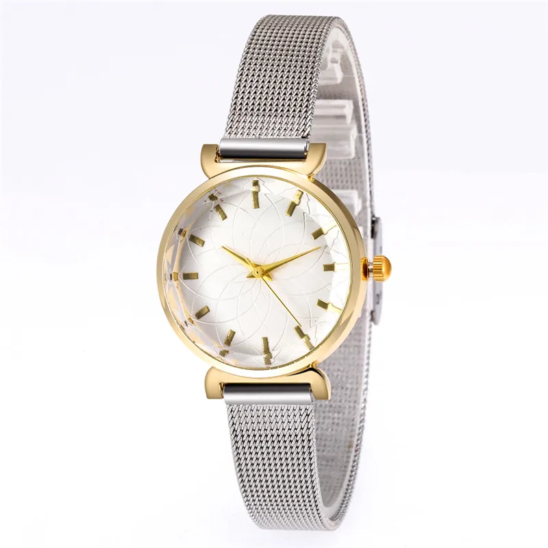Женские кварцевые часы с круглым циферблатом маленькие наручные сетчатым