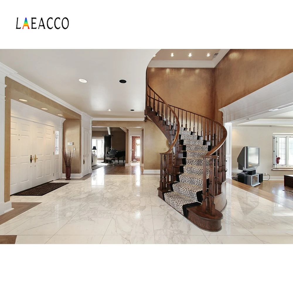 Laeacco Palace Interior Stairs Lamp Pillar Decoration Photography Backgrounds Customized Photographic Backdrops For Photo Studio