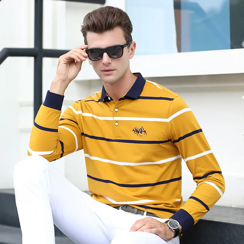 Весенне осенняя мужская рубашка поло с длинным рукавом высокое качество хлопок в