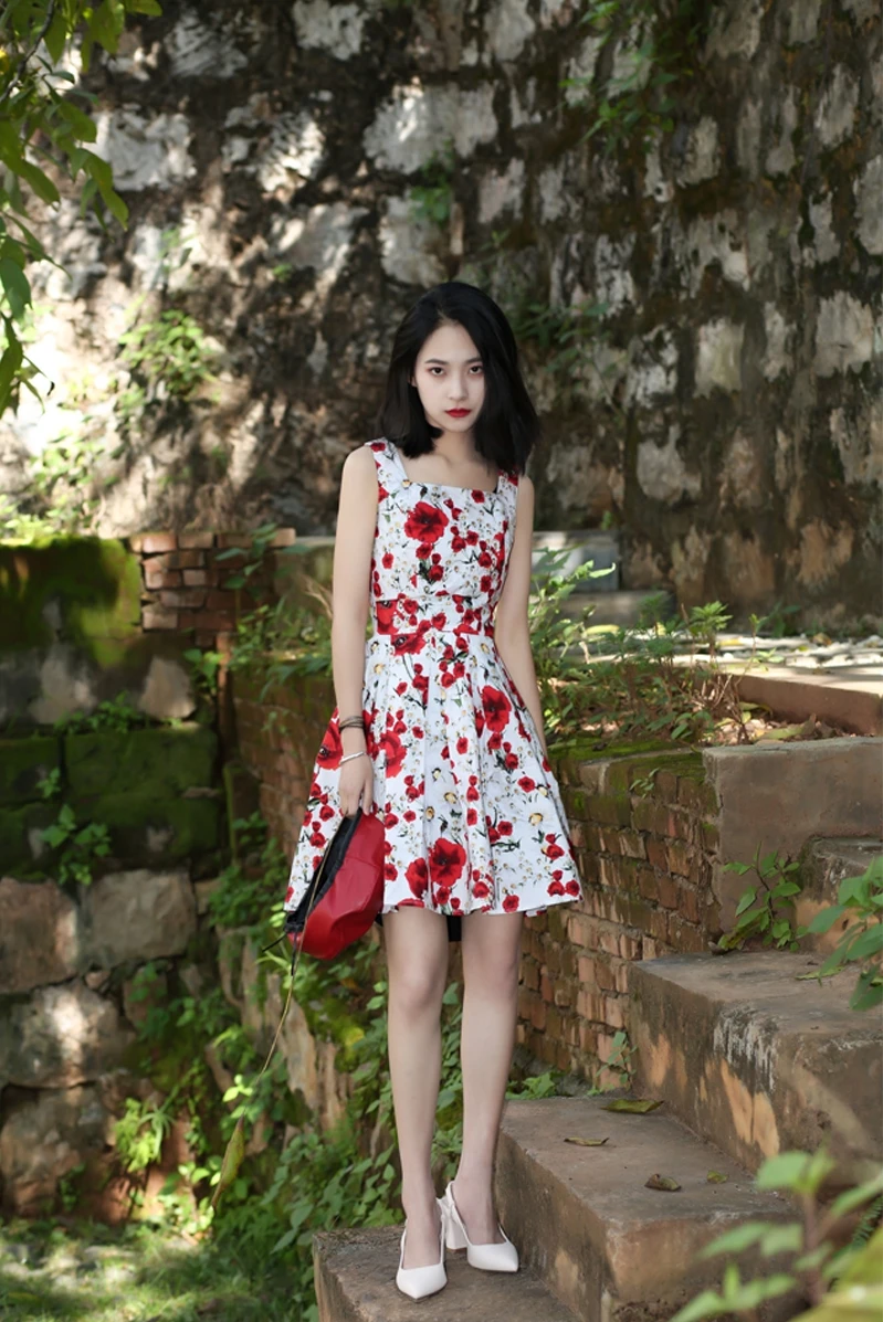 

Customize Made Women Summer Fashion Casual Plus Size 3XS-10XL Sleeveless Dresses Woman Floral Printing Short A Line Mini Dress