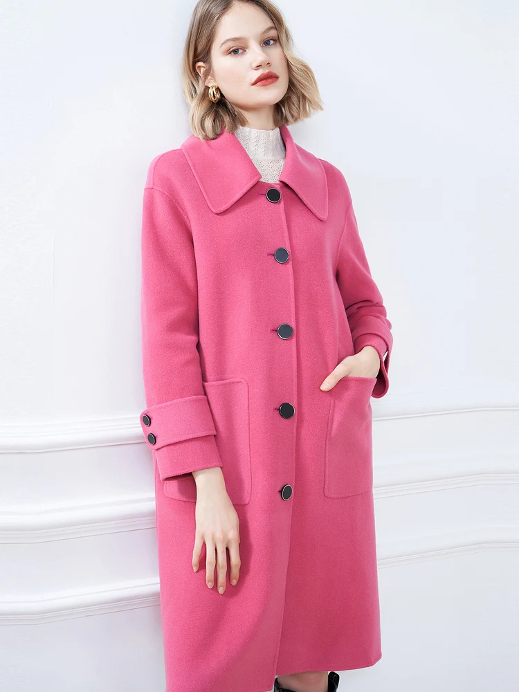 

Women's Clothing 2021 Winter New Rose Red Peter Pan Collar Double Faced Wool Coat Women's Woolen Coat