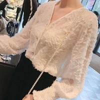 with wrapped chest 2020 tassel feather shirt chiffon sleeve v neck blusas ropa de mujer