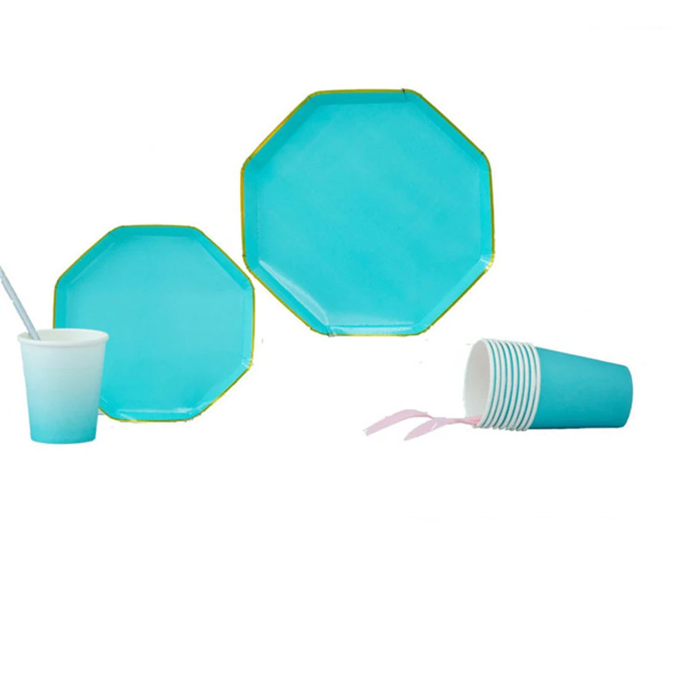 Восьмиугольные вечерние столовые приборы Tiffany Blue на день рождения свадьбу Декор