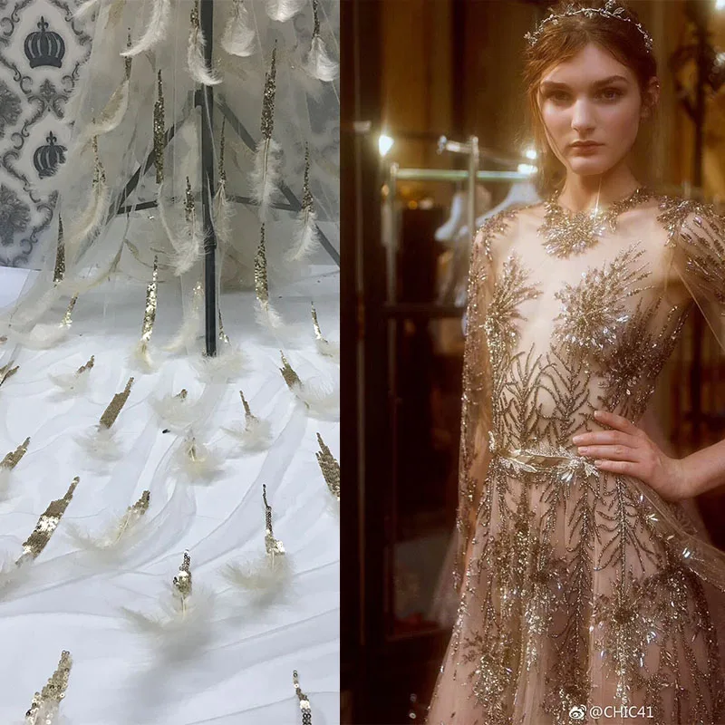 Перьевая ткань Африканская кружевная 2019 Высококачественная со стразами