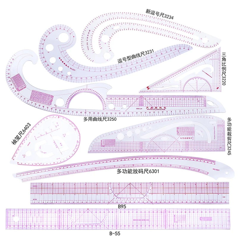 

Qsezeny 9pcs Sewing Set French Curve Ruler Measure Dressmaking Tailor Drawing Template Craft Tool Set Sewing Cloth Metric Ruler