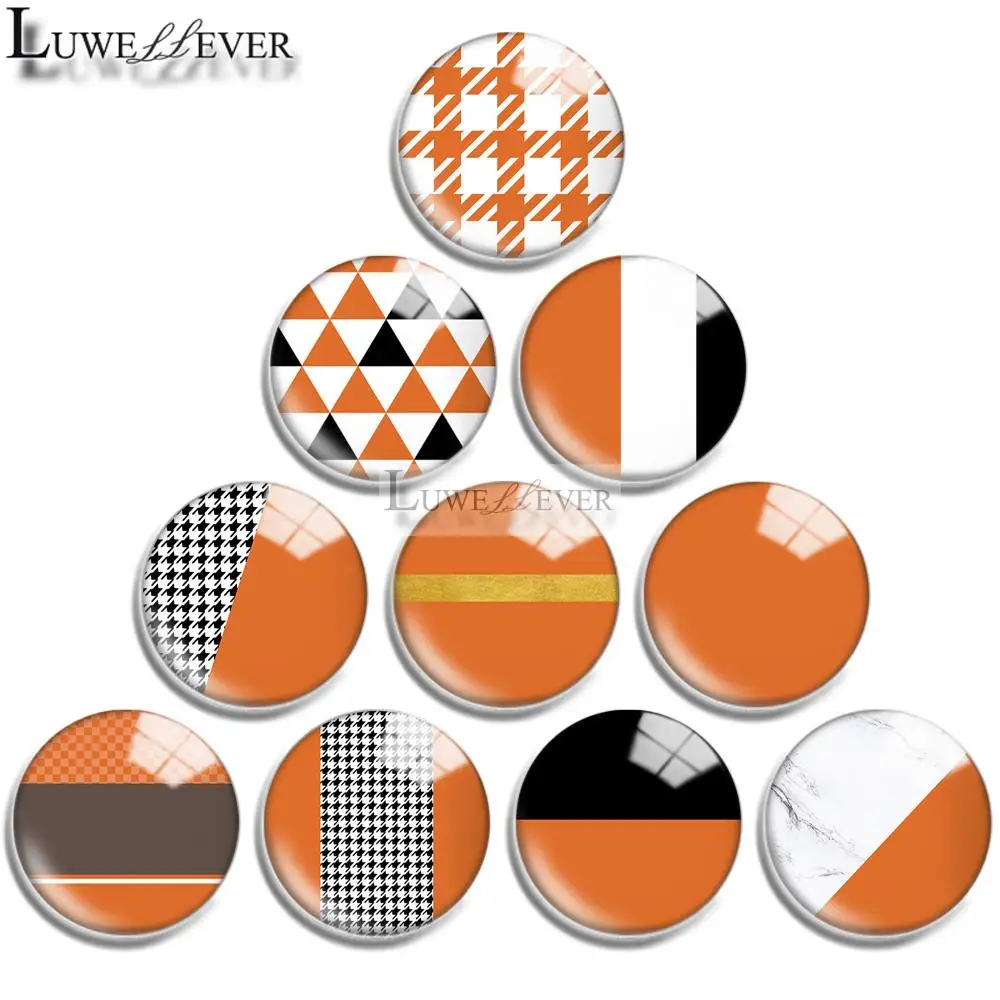 

12mm 16mm 20mm 25mm 30mm 40mm 736 Orange Geometric Mix Round Glass Cabochon Jewelry Finding 18mm Snap Button Charm Bracelet