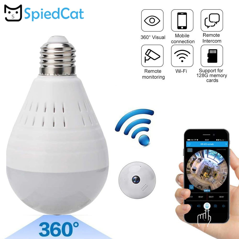 360 градусов панорамный объектив рыбий глаз смарт лампа HD Ночное видение