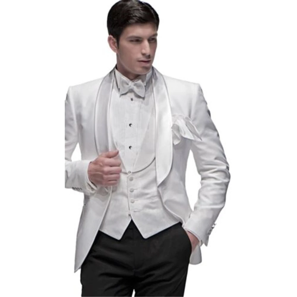 

Новейшие мужские костюмы цвета слоновой кости с воротником-шалью, индивидуальный пошив, модная повседневная одежда на одной пуговице, Блей...