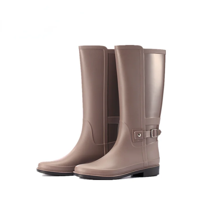 

Women's Outdoor Rain Boots New Fashion Women's Shoes Solid Color Buckle Riding Boots Rider High Boots Ladies Waterproof Boots