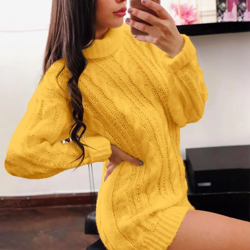 LASPERAL Turtleneck Bodycon Knitted Mini Dress Women Sweater Winter Female Sexy Ladies Autumn Soft Warm Short Vestidos | Женская одежда