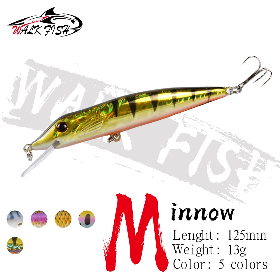 

WALK FISH 125MM 13G Minnow Fishing Lure Jerkbait Floating Hard Lures Wobblers 3D Eyes Sharp Hooks Bait Saltwater Fishing Tackle