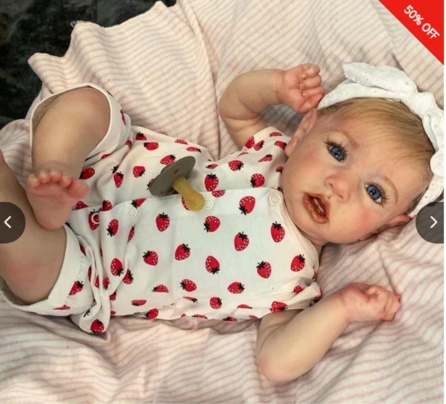 

NEW Realistic 22''Mia Reborn Baby Doll With Crooked Mouth Lifelike Adorable Baby Reborn Doll Full Silicone Body Bonecas Toy Doll