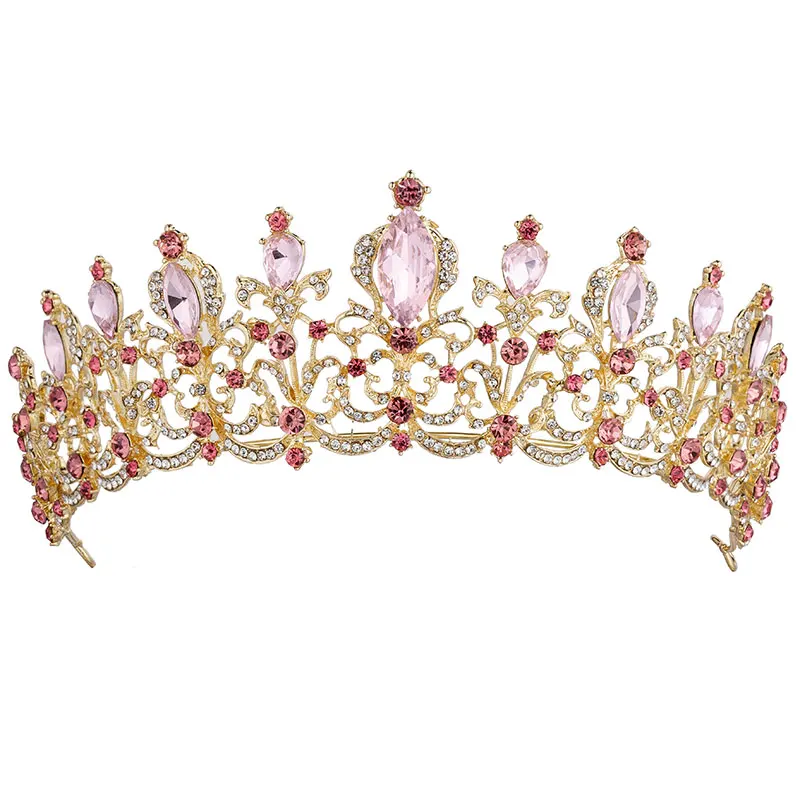 Pink Свадебная кристальная тиара KMVEXO, золотая тиара с красными/черными стразами - Окраска металла: Pink