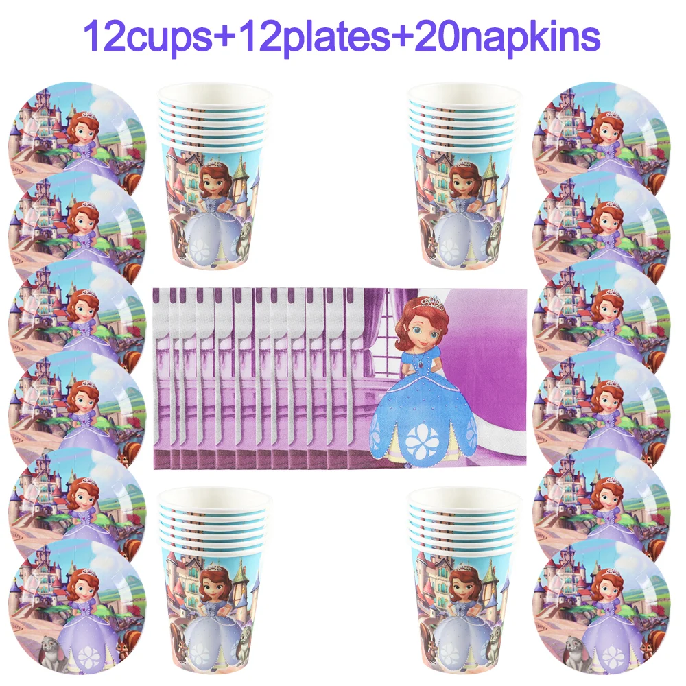 

Принцесса София из Диснея украшения для дня рождения, праздника, тарелки для девочек, одноразовая посуда, детский праздник, высококачествен...